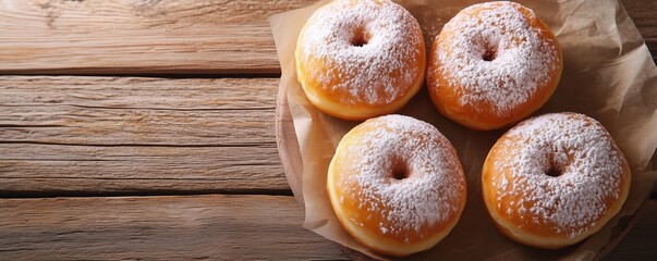 Four powdered sugar-dusted Hanukkah doughnuts are ready for the festivities!