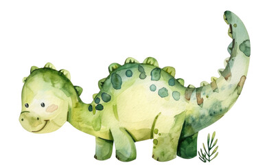 Obraz premium Cute green dinosaur. Isolated on transparent watercolor illustration of dino. Tyrannosaurus rex for children's invitation cards, baby shower, decoration of kid's rooms and clothes