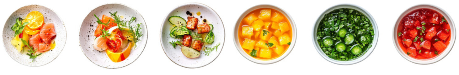 Fresh salads with vibrant colors and healthy ingredients create delightful feast. 