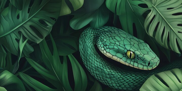 green tree python. green tree snake in the tropical forest. photo