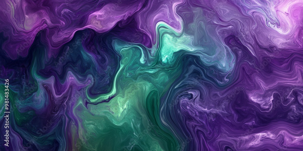 Poster an exquisite abstract artwork showcasing an array of vibrant purple and green swirling patterns that