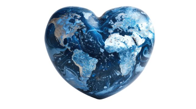 Heart shaped earth isolated on transparent background