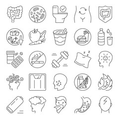 Gut health line icon set