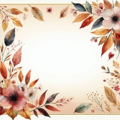 Beautiful autumn floral frame featuring vibrant leaves and delicate flowers.