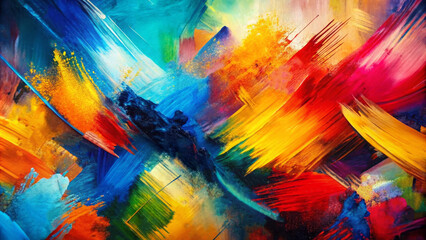 A vibrant explosion of colors, featuring dynamic brushstrokes that evoke energy and creativity in abstract art.