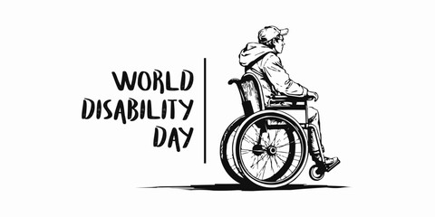 Fototapeta premium World Disability Day. International Day of Persons with Disabilities. Men in wheel chair and man with prosthesis. logo design. line art logo