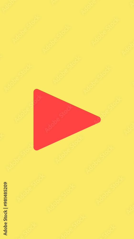 Poster play button and circular line orbiting with yellow background for vertical video animation
