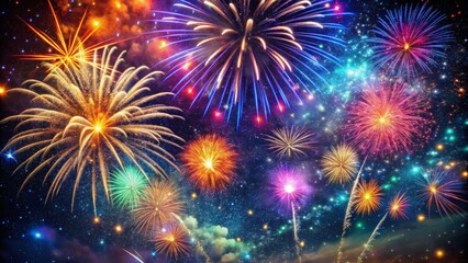Fototapeta premium Colorful fireworks burst in the night sky, creating a dazzling display of light and celebration for festive occasions and holidays.