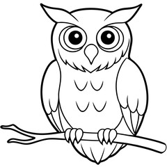 Intricate Owl with Glowing Eyes on Spooky Branch line art Vector Design