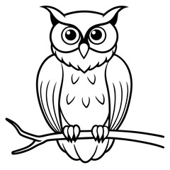 Intricate Owl with Glowing Eyes on Spooky Branch line art Vector Design