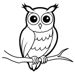Intricate Owl with Glowing Eyes on Spooky Branch line art Vector Design
