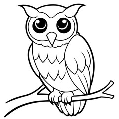 Intricate Owl with Glowing Eyes on Spooky Branch line art Vector Design