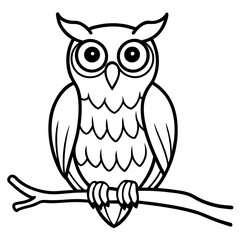 Intricate Owl with Glowing Eyes on Spooky Branch line art Vector Design
