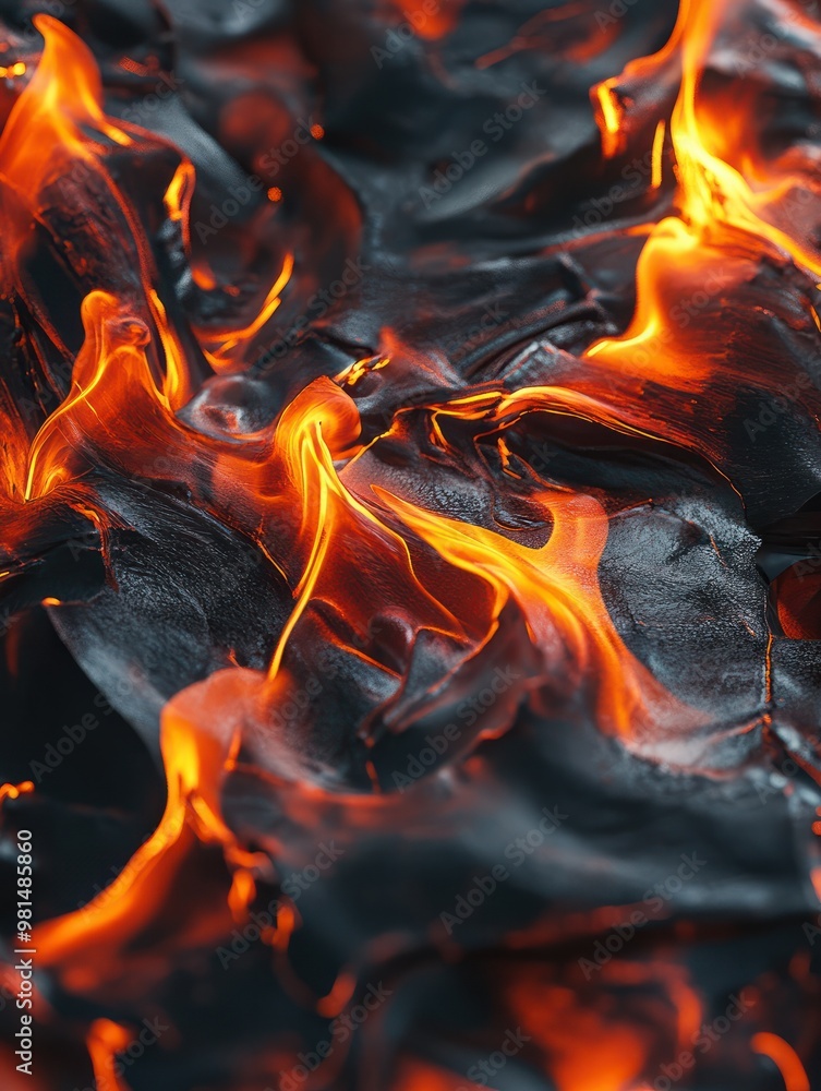 Poster 3d image of burning red rubber, featuring detailed flames and realistic textures in a vibrant and dy
