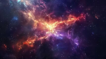 Fototapeta premium A colorful nebula with swirling clouds of gas and dust against a background of stars.