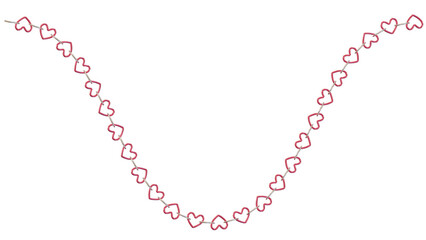 A long chain of red hearts in a curve.
