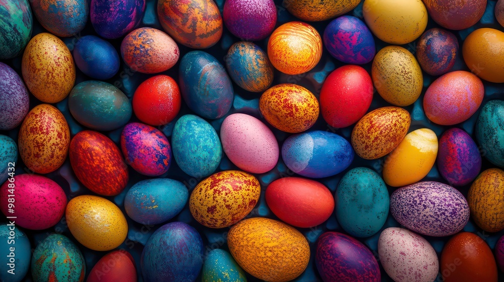 Aufkleber close-up of colorful easter eggs with various patterns.