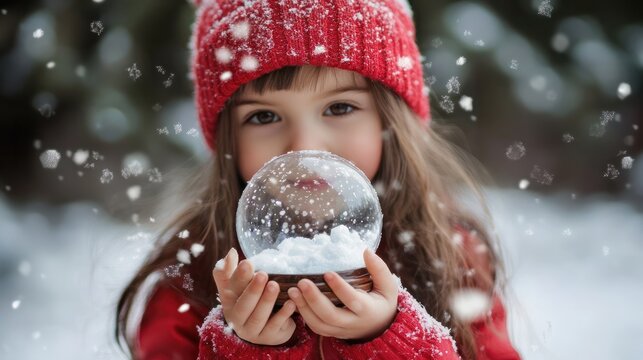 A little girl holding a snow globe in her hands - Powered by Adobe