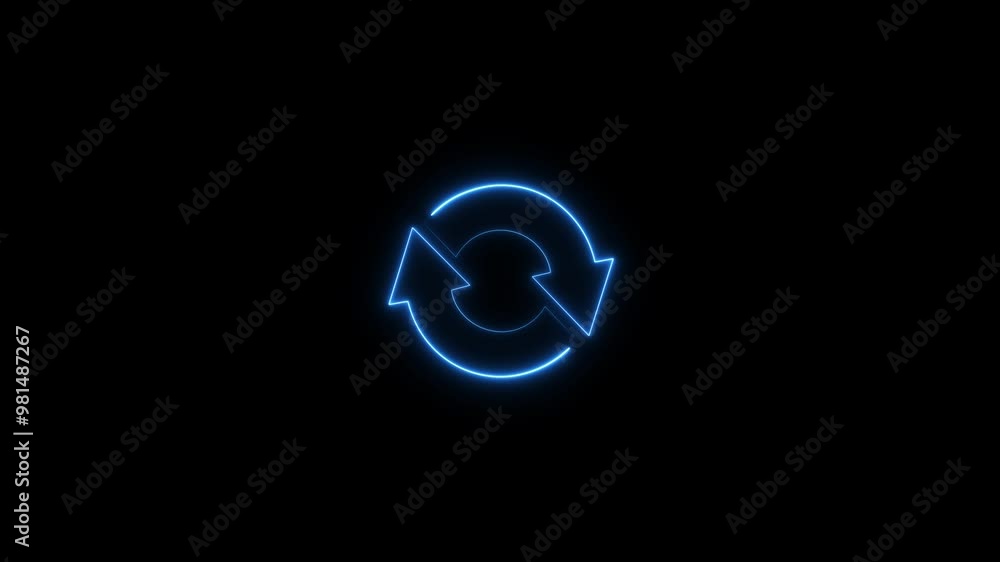 Wall mural abstract beautiful neon refresh and recycle icon animation background. neon arrow icon background.