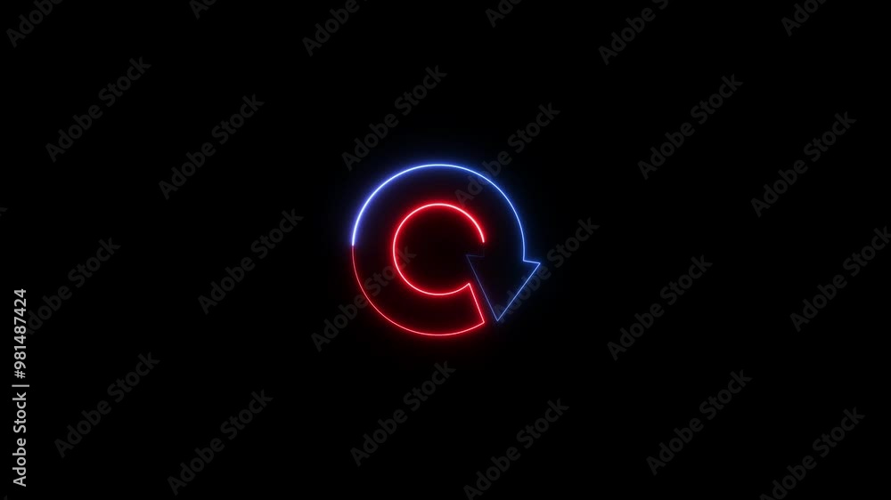 Wall mural abstract beautiful neon refresh and recycle icon animation background. neon arrow icon background.