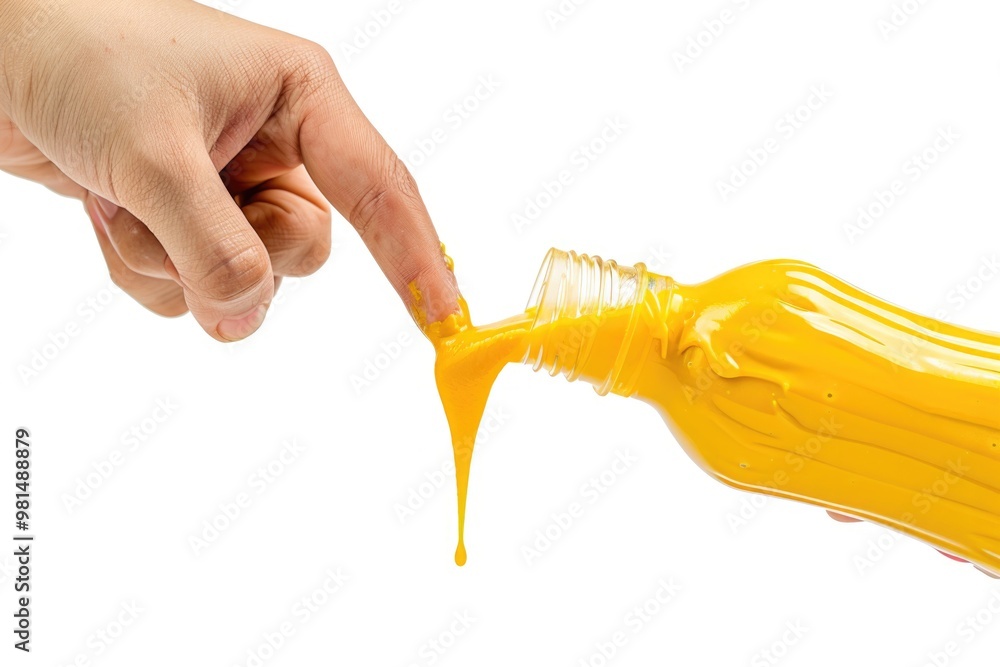 Poster a person pours liquid from one container to another, demonstrating a task or activity