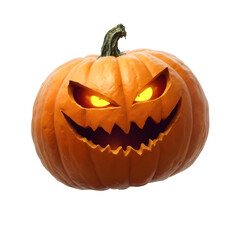 Fototapeta premium Halloween Jack o Lantern with Scary Face, Carved Halloween jack o lantern pumpkin isolated on white background, Halloween pumpkin, Halloween