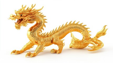 Fototapeta premium Golden dragon statue isolated on white background.