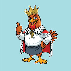 King Chicken Wearing a Chef Jacket, Crown, and a Cape Mascot Design