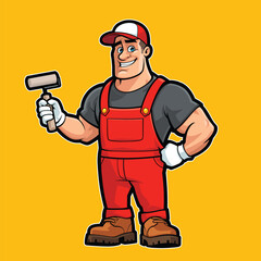 Mascot Design of a Handyman carrying a Paint Roller