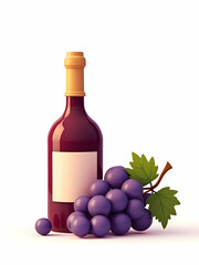 Bottle of wine and grapes on white