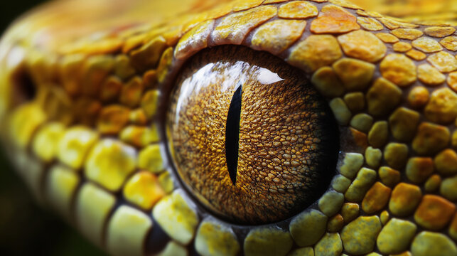 Snake eye green wildlife nature photography. Open eye carnivore fur. Dangerous predator animal tropical jungle forest hunter close up photo