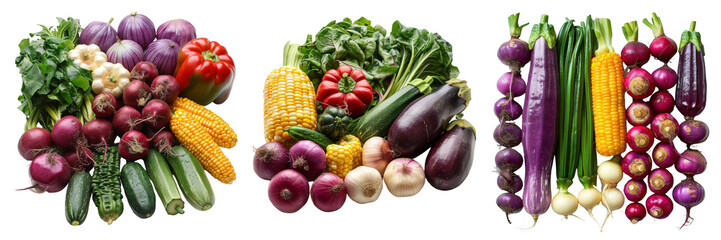 Fresh Assorted vegetables on transparent background