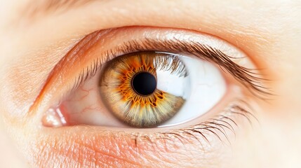 Close-up of a brown eye with long eyelashes.