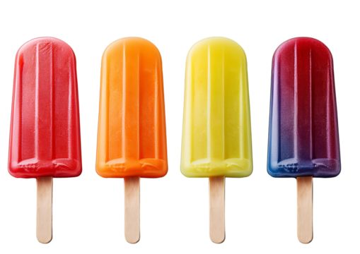 4 coloured ice lollies isolated on transparent background