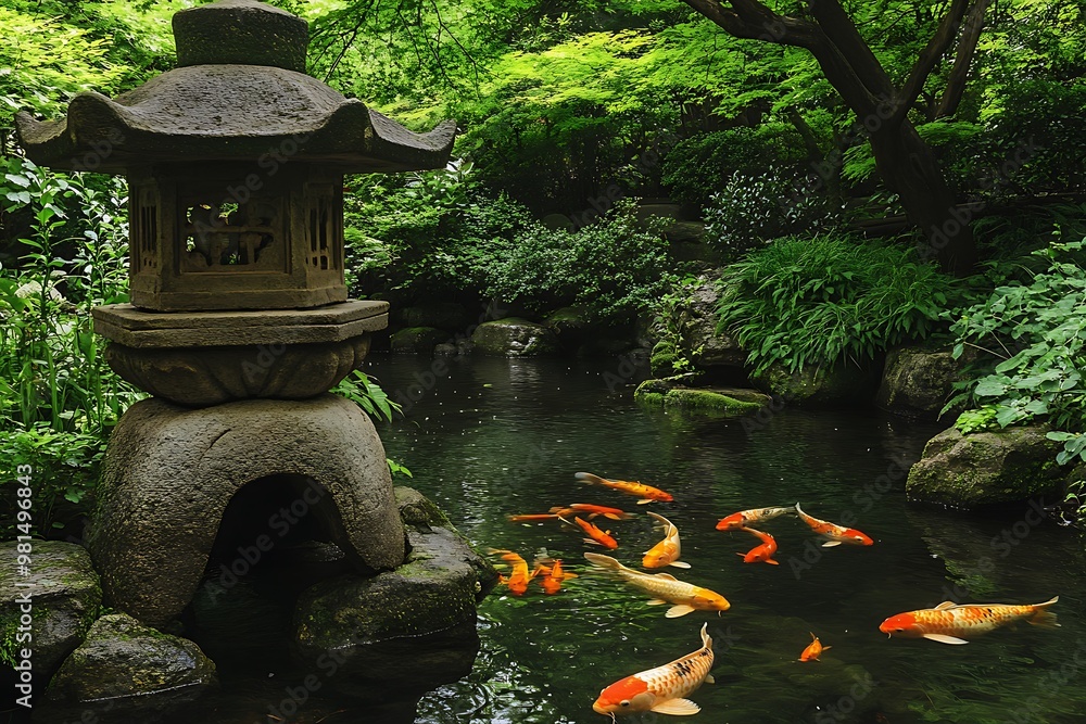 Sticker japanese garden with pond