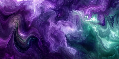Obraz premium This captivating artwork features a mesmerizing blend of purple and green hues embodied in a fluid, abstract design