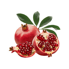 Fresh delicious pomegranate fruit isolated on a transparent background by AI generative