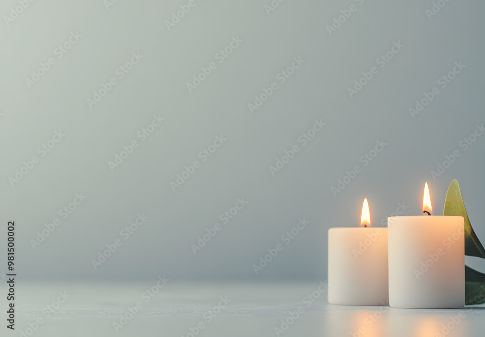 Wall mural tealight candles on gray background | minimalist and serene ambiance for relaxation