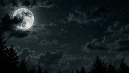 Moonlit night sky with eerie shadows on dark gray.