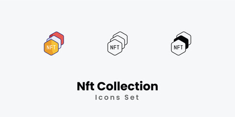Nft Collection Icons thin line and glyph vector icon stock illustration