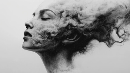 black and white abstract portrait representing destructive mind