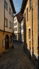 Narrow street in the old town of Mühlhausen, Lower Saxony.