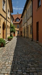 Narrow street in the old town of Mühlhausen, Lower Saxony.