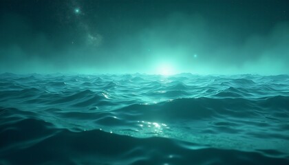 Fototapeta premium Cosmic ocean surface with deep indigo light and fluid ripples with copy space