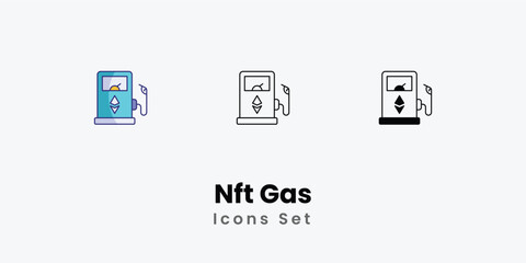 Nft Gas Icons thin line and glyph vector icon stock illustration