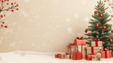 Christmas trees and heap of gift boxes and space for text over wall. christmas background transparent background