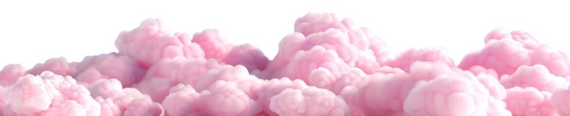 Soft, pastel pink cloud with smooth and fluffy texture, on transparent background. Ideal for use in baby-themed designs, dream-like illustrations. Playful element, cut out. Footer.