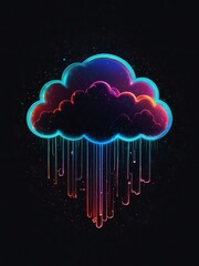 Neon cloud symbol with streaming lights representing digital innovation.