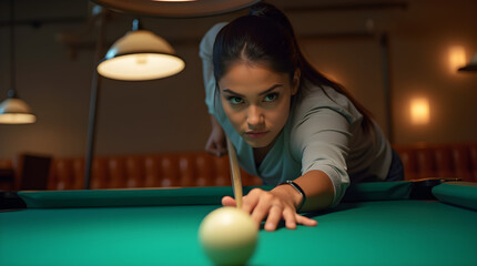 Indian Woman Playing Billiards in a Stylish Setting