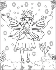 Fantastic fairy girl cartoon character Coloring Page For Kids.